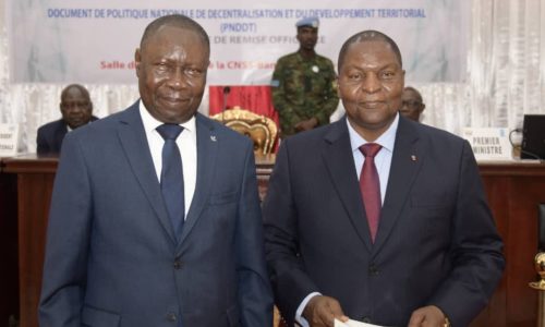 DISCOURS DE SON EXCELLENCE PR. FAUSTIN ARCHANGE TOUADERA, PRESIDENT DE LA REPUBLIQUE, CHEF DE L’ETAT, A L’OCCASSION DE LA CEREMONIE DE REMISE OFFICIELLE DU DOCUMENT DE POLITIQUE NATIONALE DE LA DECENTRALISATION ET DU DEVELOPPEMENT TERRITORIAL